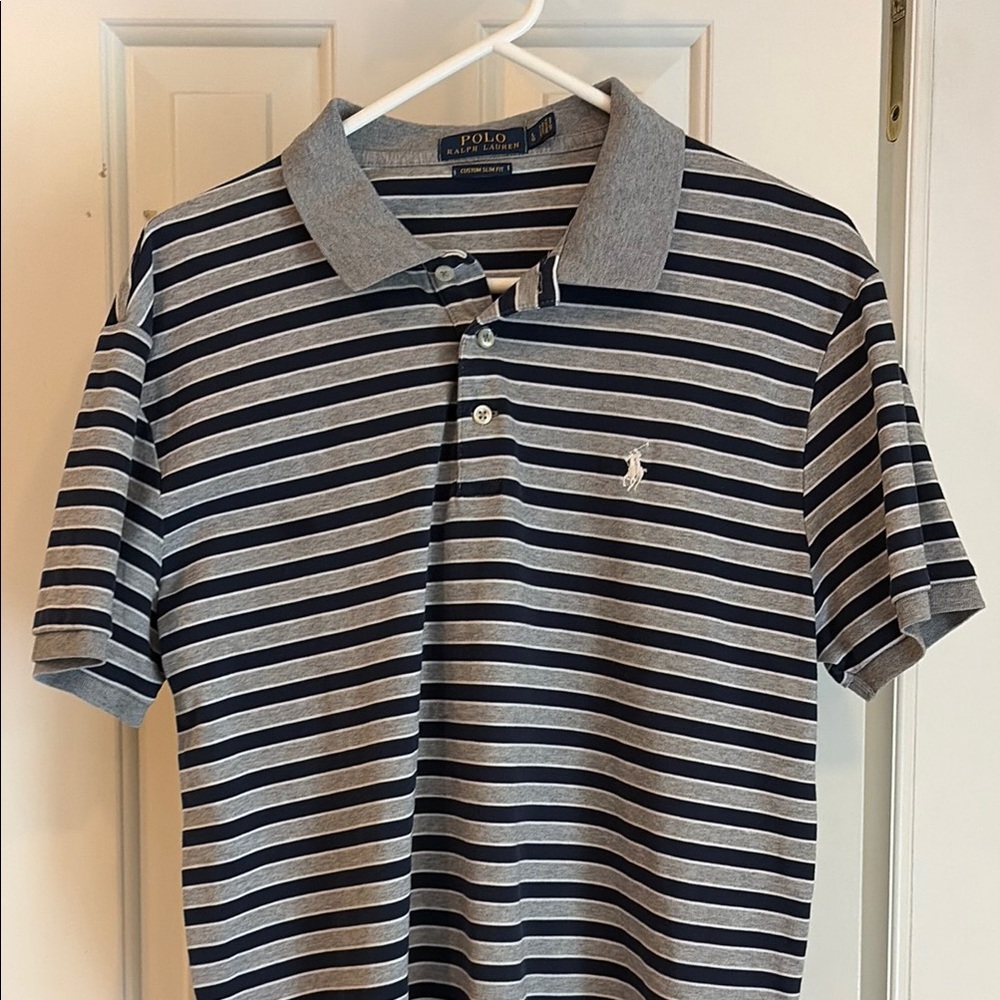 Polo by Ralph Lauren Men’s Grey & Navy Striped Polo Shirt
